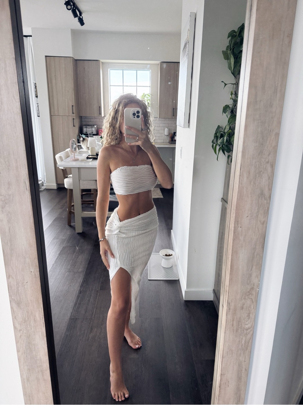 SHEIN White Ruched Asymmetrical Tube Skirt Set (Size XS)
